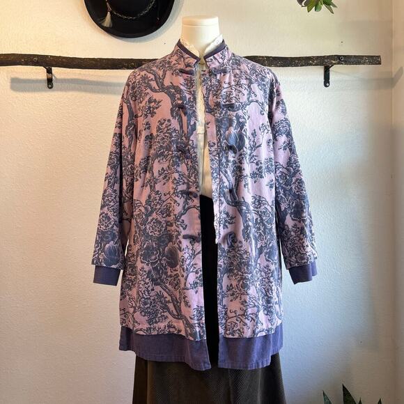 Soft Surroundings Linen Purple Printed Floral Kimono House Coat Jacket Size M - Picture 1 of 12